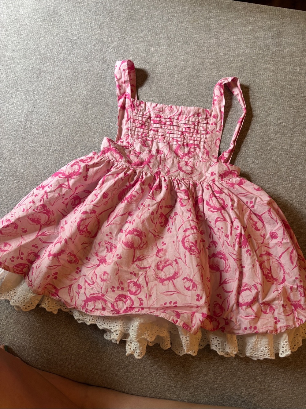 SweetHoney Pink Floral Sundress with Lace Trim
